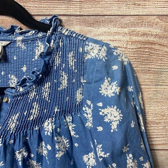 J Crew Indigo Blue Chambray Floral Popover Top - Picture 5 of 7